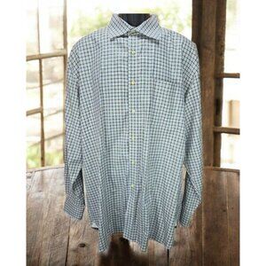 Peter Millar Mens Long Sleeve Dress Shirt XL Brown-Blue Plaid